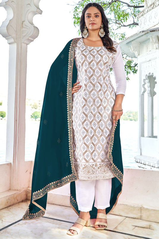 Tempting Fancy Fabric Off White Color Festive Wear Salwar Suit