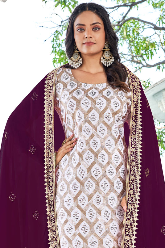 Engaging Off White Color Fancy Fabric Festive Wear Salwar Suit