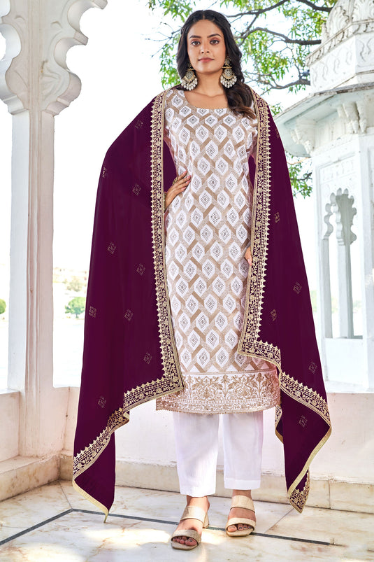 Engaging Off White Color Fancy Fabric Festive Wear Salwar Suit