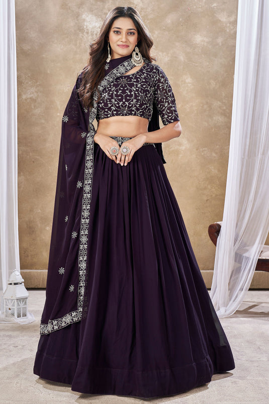 Georgette Fabric Purple Color Excellent Lehenga With Sequins Work
