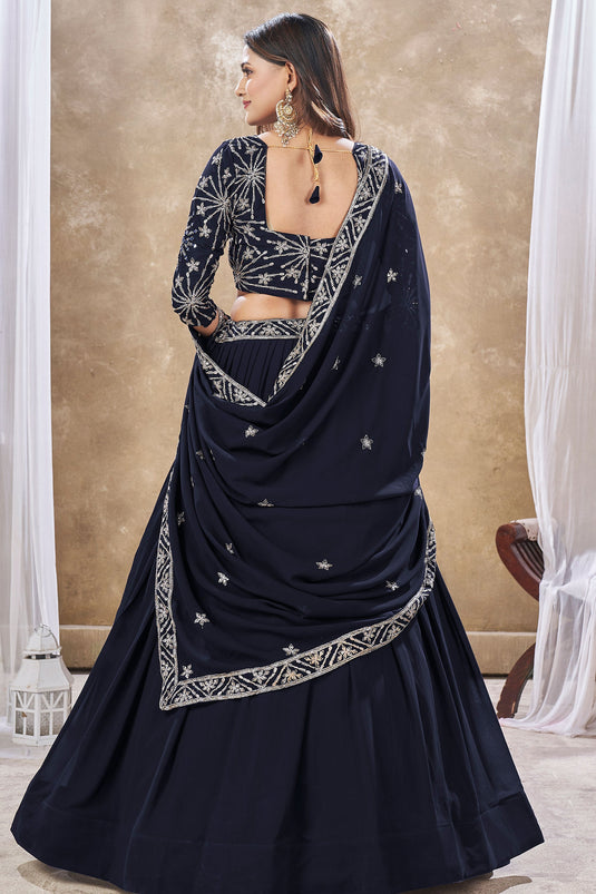 Navy Blue Color Georgette Fabric Engaging Lehenga With Sequins Work