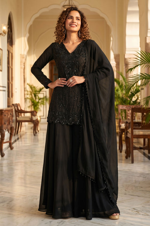 Luxury Chinon Beads Work Festive Wear Readymade Palazzo Suit