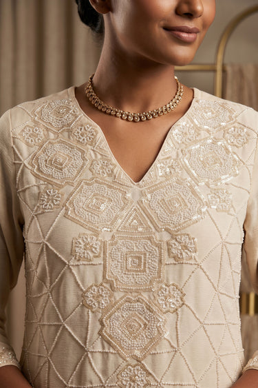 Festive Special Off White Beads Work Readymade Palazzo Salwar Suit