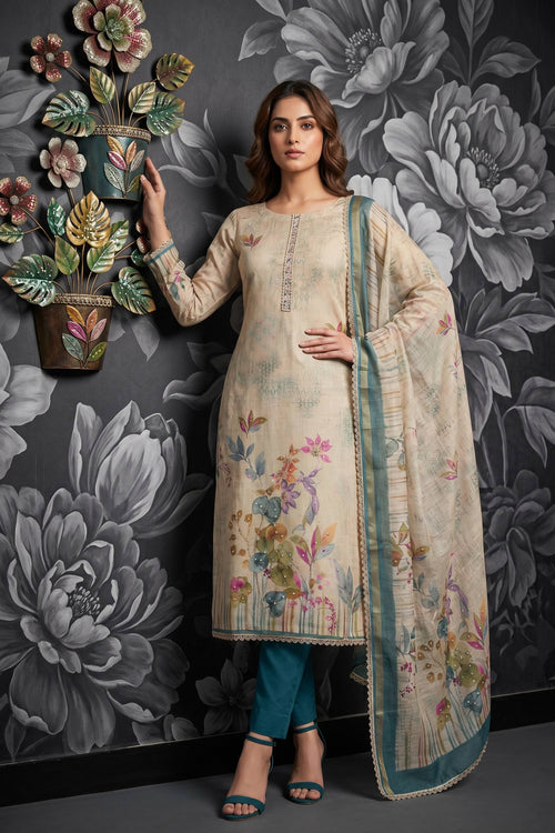 Teal Cotton Casual Salwar Suit With Dupatta