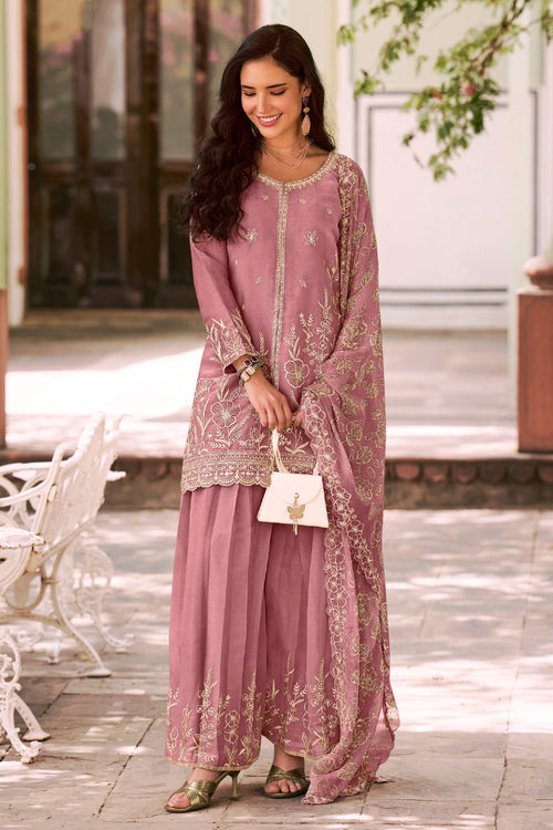 Heritage Pink Embroidered Palazzo Suit