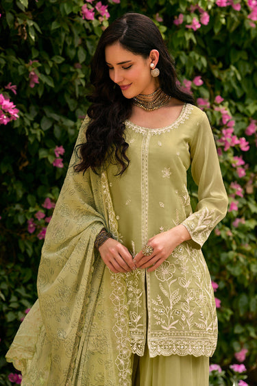 Vintage Embroidered Festive Wear Olive Palazzo Set