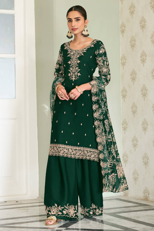 Dark Green Chinon Palazzo Suit