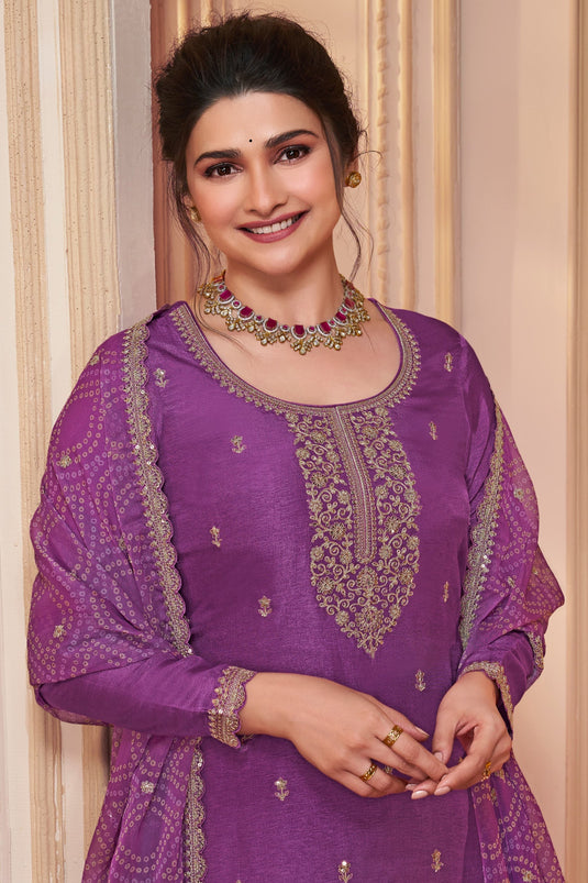 Prachi Desai Purple Color Georgette Silk Fabric Awesome Salwar Suit