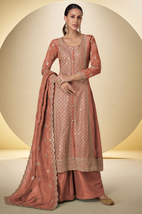 Elegant Art Silk Rust Function Wear Readymade Palazzo Suit