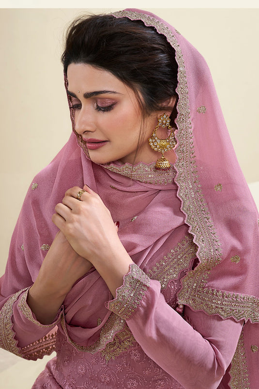 Prachi Desai Pink Color Organza Fabric Tempting Salwar Suit