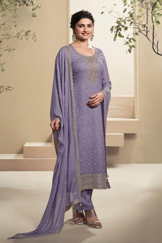 Prachi Desai Organza Fabric Lavender Color Supreme Salwar Suit