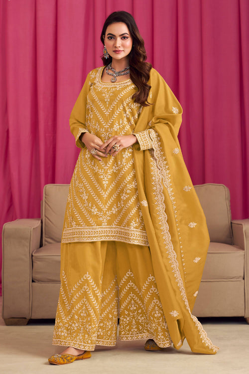 Art Silk Mustard Readymade Palazzo Suit