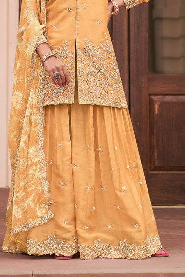 Beautiful Yellow Color Readymade Palazzo Suit In Art Silk Fabric