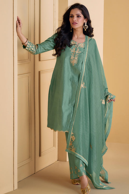 Vartika Singh Awesome Art Silk Fabric Green Color Palazzo Suit