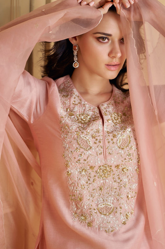 Eugeniya Belousova Engaging Pink Color Art Silk Fabric Sharara Suit