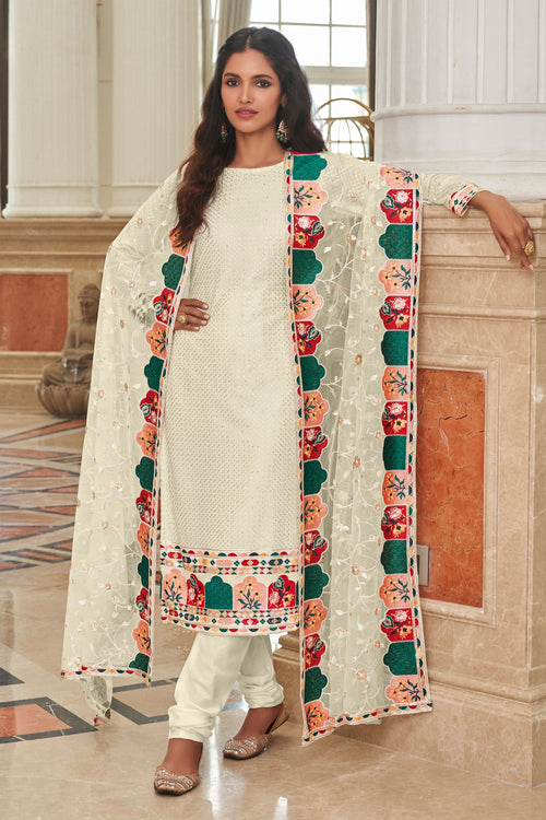 Vartika Singh Radiant Off White Color Georgette Straight Cut Suit