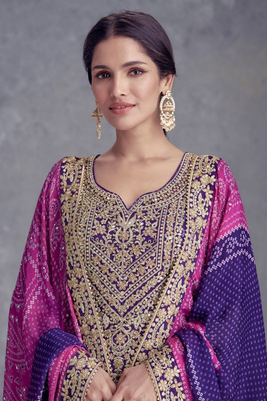 Vartika Singh Trendy Chinon Fabric Purple Color Palazzo Suit