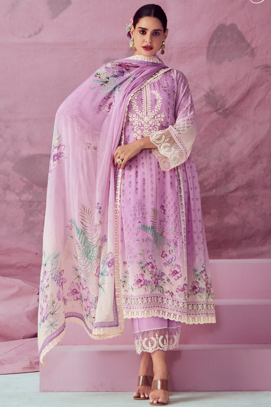 Radiant Lavender Color Muslin Fabric Embroidered Salwar Suit