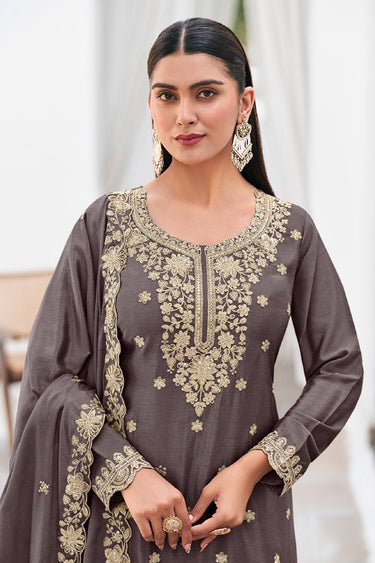 Heavy Embroidered Grey Sharara Salwar Suit