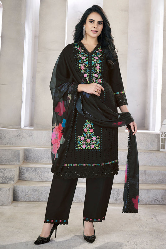 Viscose Fabric Festive Wear Vintage Salwar Suit In Black Color