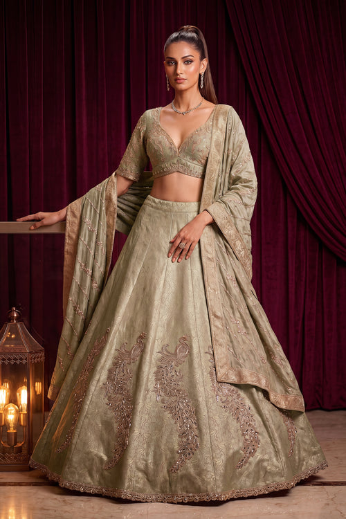 Sea Green Embroidered Viscose Wedding Wear Lehenga Choli