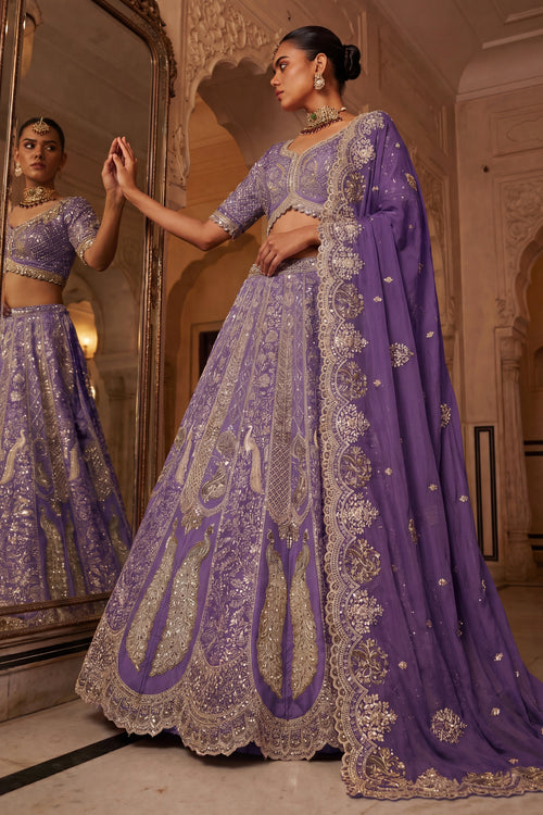Heavy Beads Work Tissue Purple Lehenga Choli