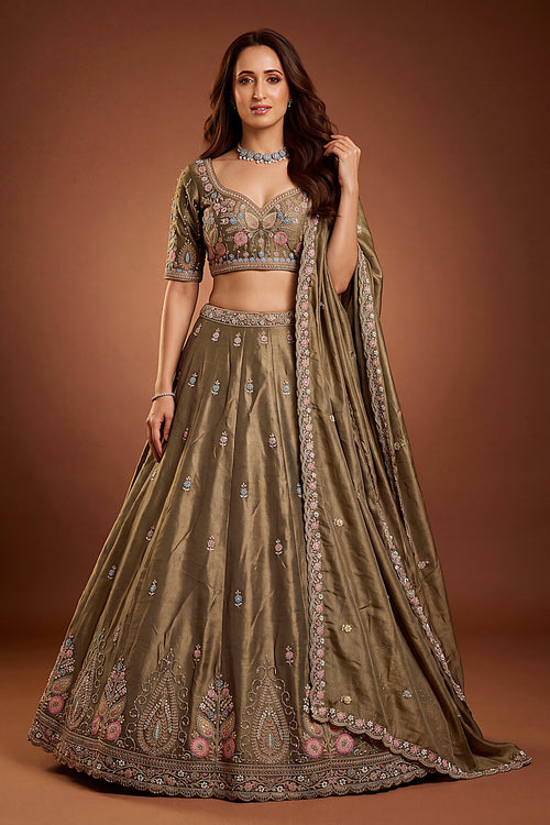 Viscose Sangeet Function Olive Heavy Beads Work Lehenga Choli
