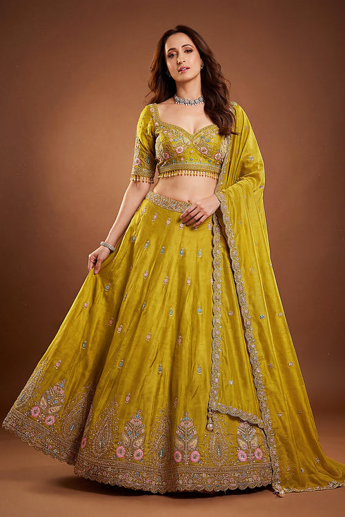 Beads Work Viscose Lehenga With Yellow Designer Blouse