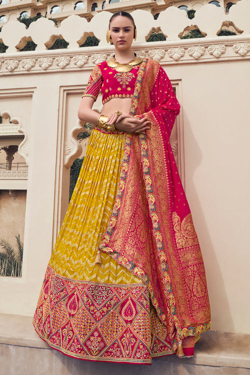 Yellow Organza Lehenga Choli With Fancy Embroidered Work