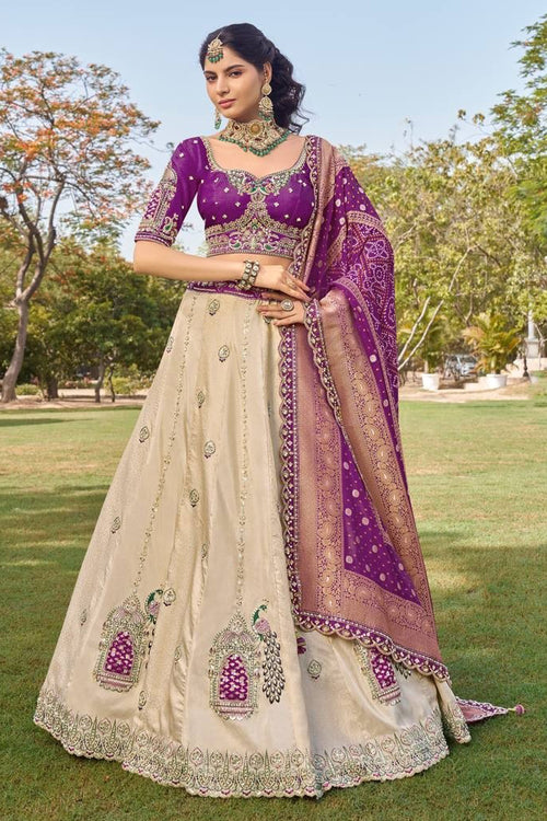 Beige Embroidered Tissue Lehenga With Designer Blouse