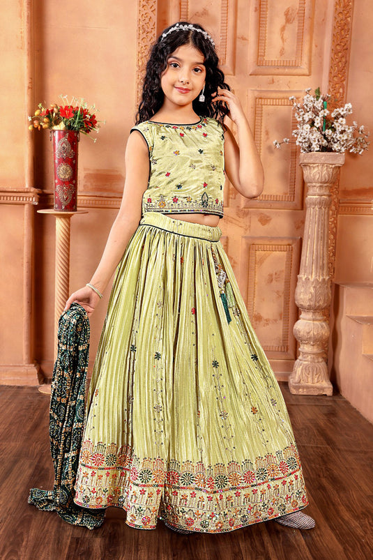 Light Green Embroidered Work Girls Lehenga Choli