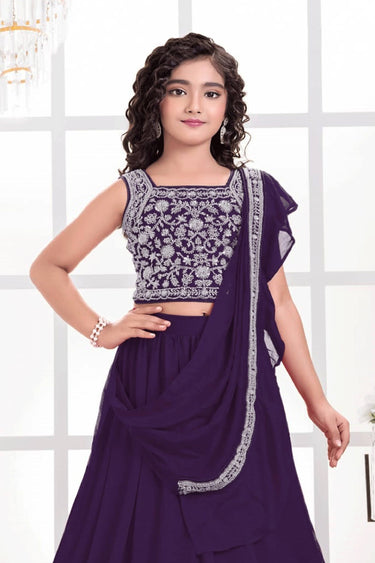 Purple Festive Wear Art Silk Embroidered Readymade Lehenga Choli For Kids