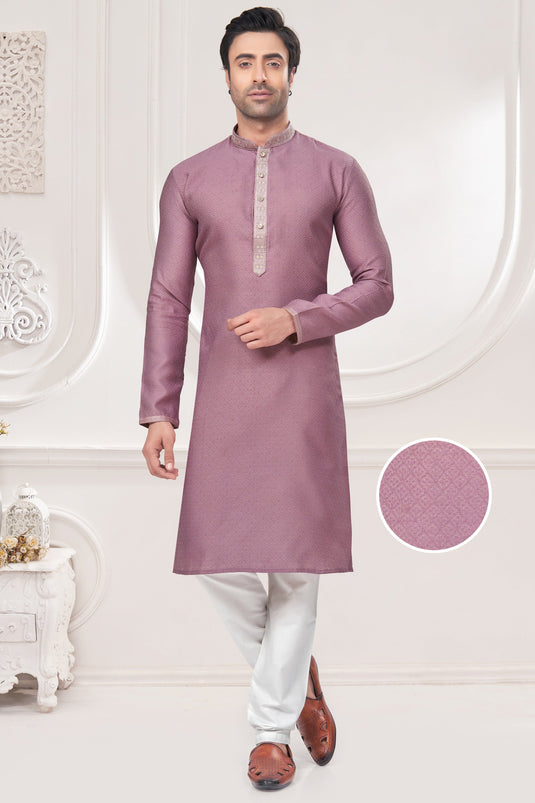 Traditional Lavender Color Jacquard Fabric Kurta Pyjama For Men