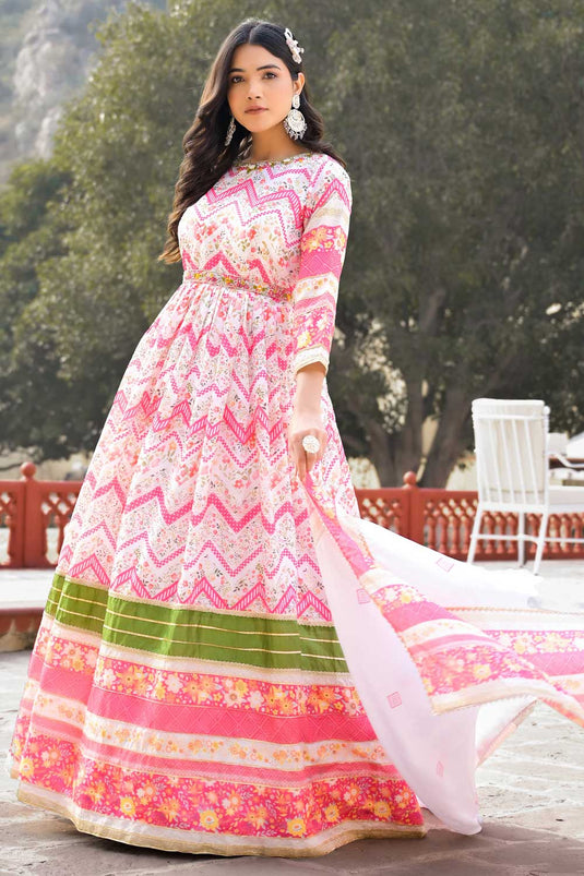 Stylish Printed Multi Color Readymade Anarkali Suit For Festival