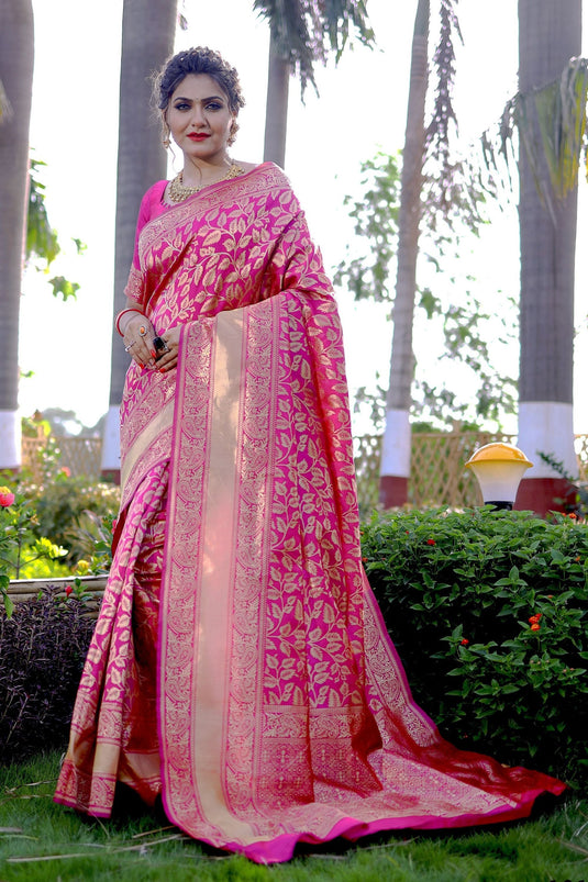 Pink Color Weaving Work On Banarasi Silk Stunning Saree