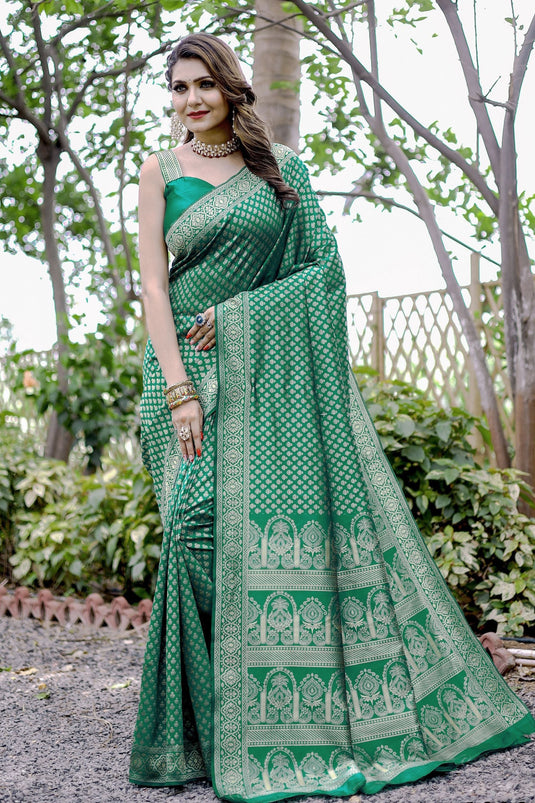 Engaging Green Color Banarasi Silk Saree With Weaving Work