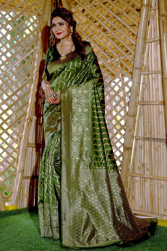 Banarasi Silk Green Color Trendy Saree With Weaving Work
