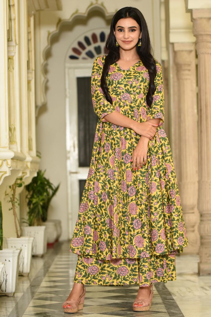 Kundali Bhagya Anarkali Designer Kurti Yellow | Kurti Hand Design