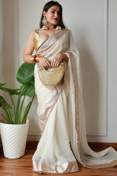 Bollywood Celebrity Kajol Devgan Beige Color Saree For Party Wear