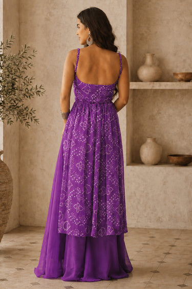 Georgette Bandhani Printed Purple Kurta With Bottom
