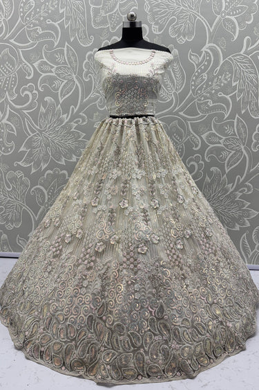 Net Fabric Bridal Lehenga Choli In White Color