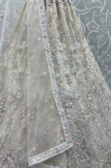 Net Fabric Bridal Lehenga Choli In White Color