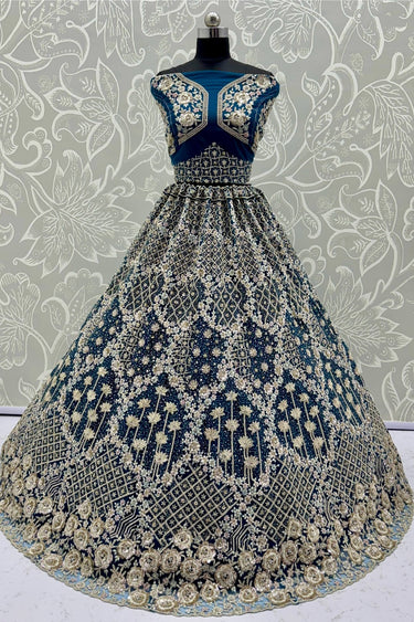 Heavy Embroidered Blue Designer Lehenga Choli For Wedding Function