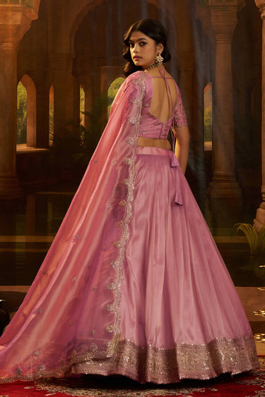 Art Silk Sequins Work Pink Wedding Wear Lehenga Choli With Dupatta