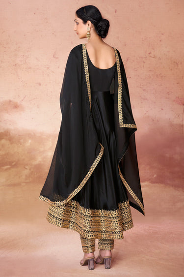 Entrancing Georgette Fabric Readymade Anarkali Suit In Black Color With Embroidered Work