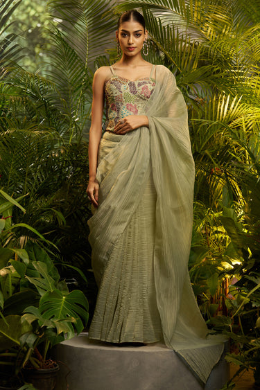 Sea Green Designer Blush Pink Tissue Ready To Wear Saree