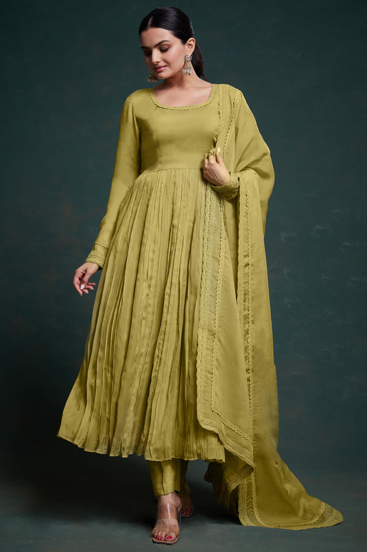 Glamorous Green Color Printed Organza Fabric Readymade Salwar Suit