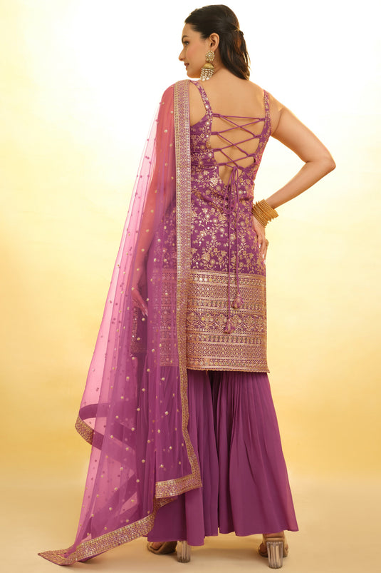 Lavender Color Gorgeous Embroidered Georgette Readymade Salwar Suit