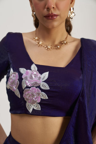 Wine Organza Readymade Ruffled Saree
