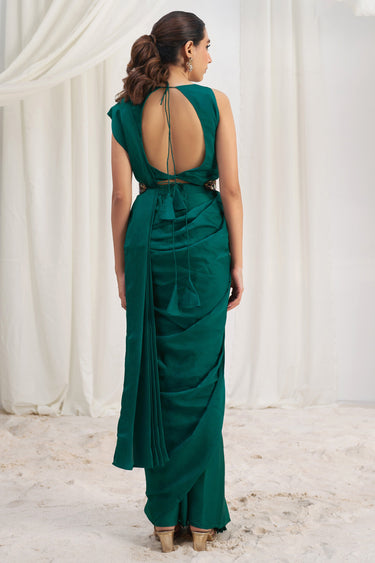 Teal Green One Minute Organza Saree